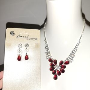 Carol Collection Synthetic Ruby Necklace and Earring Set